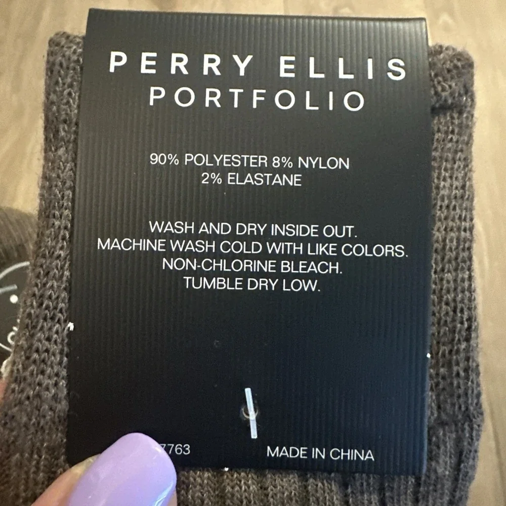 Perry Ellis 5 Pack Crew Socks Size 7-12 Micropoly Blend Cushion Sole Black Brown